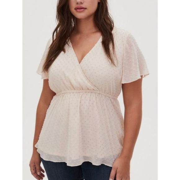 Torrid Ivory Blush Swiss Dot Surplice Babydoll Blouse Top Women's Size 1X - Picture 1 of 10